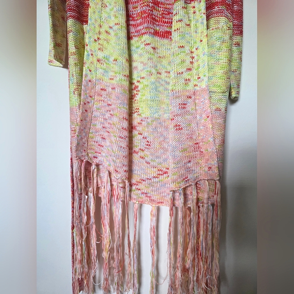 525 America Fringe Long Colorful Belted Knit‎ Cardigan Sz Small - Picture 4 of 9